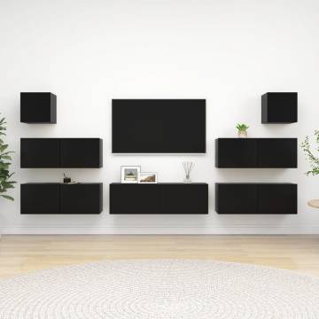 7 Piece Black Engineered Wood TV Cabinet Set | Hipomarket