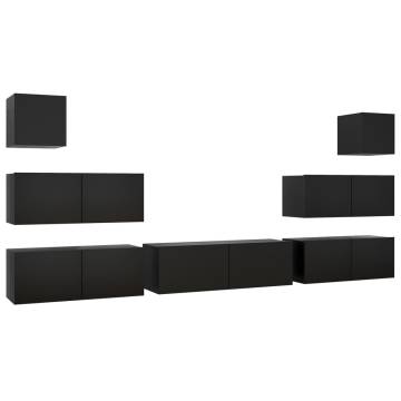 7 Piece Black Engineered Wood TV Cabinet Set | Hipomarket