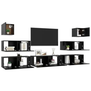 7 Piece Black Engineered Wood TV Cabinet Set | Hipomarket