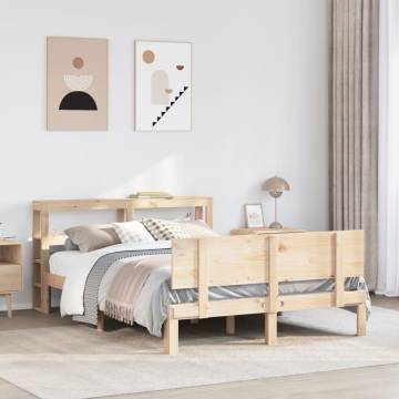 Double Solid Wood Pine Bed Frame with Headboard - 135x190 cm