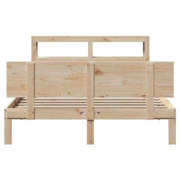 Double Solid Wood Pine Bed Frame with Headboard - 135x190 cm