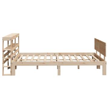 Double Solid Wood Pine Bed Frame with Headboard - 135x190 cm