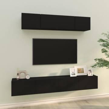 4 Piece Black TV Cabinet Set - Stylish & Practical Design