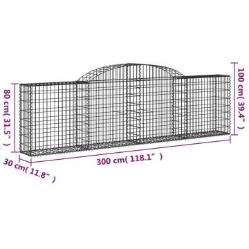 Arched Gabion Baskets - 30 pcs Galvanised Iron 300x30x80/100 cm