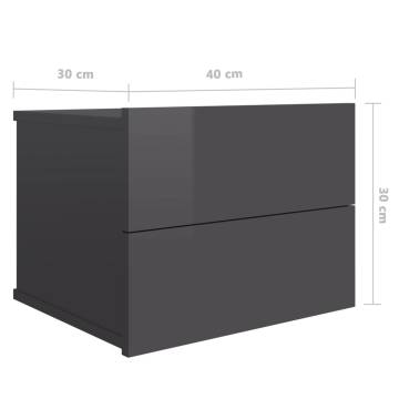 High Gloss Grey Bedside Cabinet - Stylish Storage Solution