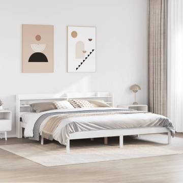 Elegant White Bed Frame with Headboard - 200x200 cm Solid Pine