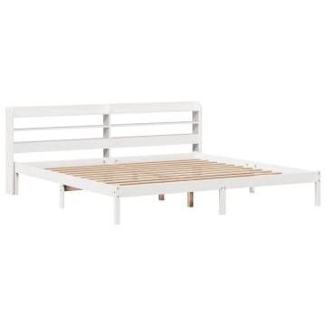 Elegant White Bed Frame with Headboard - 200x200 cm Solid Pine