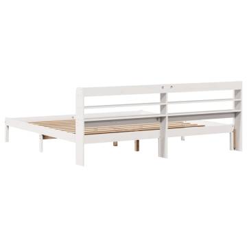 Elegant White Bed Frame with Headboard - 200x200 cm Solid Pine