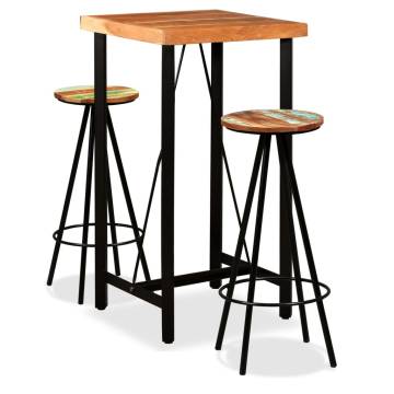 Stylish 3-Piece Bar Set - Solid Acacia & Reclaimed Wood