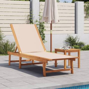 Comfortable Sun Lounger - Cream Solid Wood Acacia & Textilene