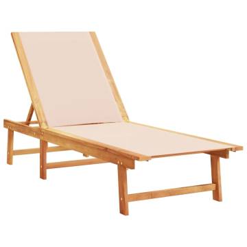 Comfortable Sun Lounger - Cream Solid Wood Acacia & Textilene