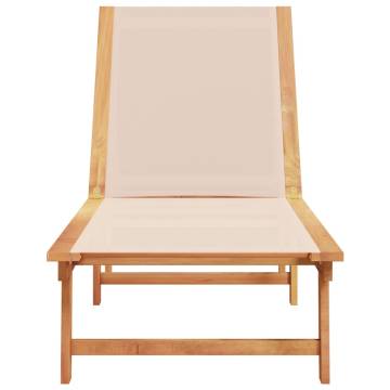 Comfortable Sun Lounger - Cream Solid Wood Acacia & Textilene