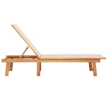 Comfortable Sun Lounger - Cream Solid Wood Acacia & Textilene