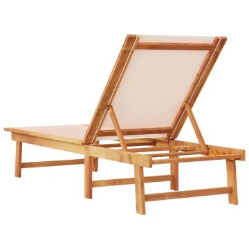 Comfortable Sun Lounger - Cream Solid Wood Acacia & Textilene