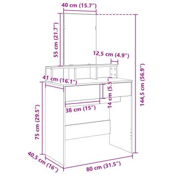 Stylish Black Dressing Table with Mirror - 80x41x144.5 cm