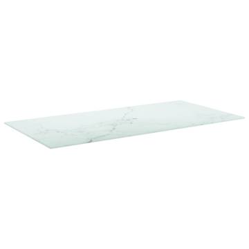 Table Top White 100x50 cm - Tempered Glass with Marble Design