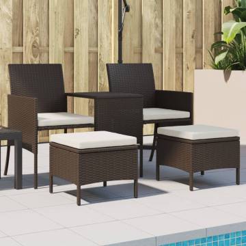 Garden Sofa 2-Seater with Table & Stools - Brown Poly Rattan