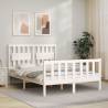 Bed Frame with Headboard White Double Solid Wood Colour white Size 135 x 190 cm 