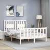 White Double Bed Frame with Headboard - Solid Pine Wood