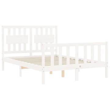 White Double Bed Frame with Headboard - Solid Pine Wood