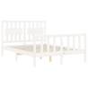 White Double Bed Frame with Headboard - Solid Pine Wood