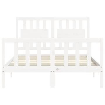 White Double Bed Frame with Headboard - Solid Pine Wood