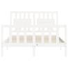 White Double Bed Frame with Headboard - Solid Pine Wood