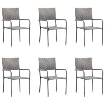 Garden Dining Chairs 6 pcs - Stackable Grey Poly Rattan