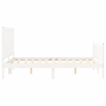 White Double Bed Frame with Headboard - Solid Pine Wood