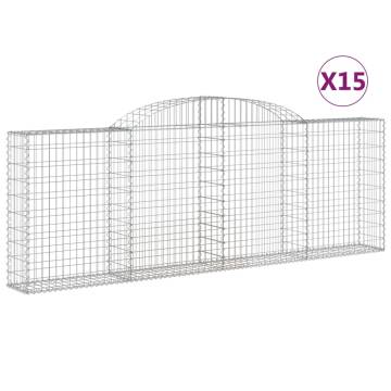 Arched Gabion Baskets - 15 pcs Galvanised Iron | Hipomarket UK