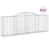 Arched Gabion Baskets - 15 pcs Galvanised Iron | Hipomarket UK