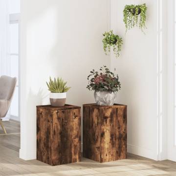 Smoked Oak Plant Stands - Set of 2 | 30x30x50 cm