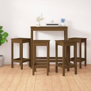 5 Piece Bar Set - Honey Brown Solid Wood Pine | HipoMarket