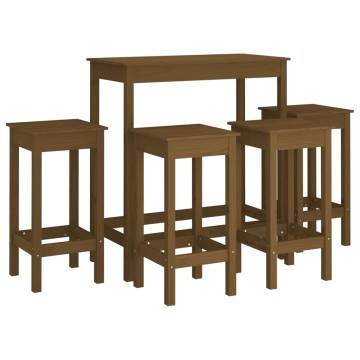 5 Piece Bar Set - Honey Brown Solid Wood Pine | HipoMarket