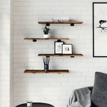 4 pcs Smoked Oak Wall Shelves | Stylish Storage Solution