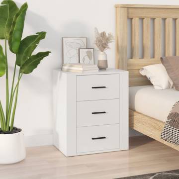 Stylish White Bedside Cabinet - Engineered Wood 50x36x60 cm