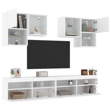 6 Piece TV Wall Cabinet Set with LED Lights - White