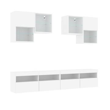 6 Piece TV Wall Cabinet Set with LED Lights - White