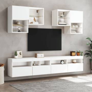 6 Piece TV Wall Cabinet Set with LED Lights - White