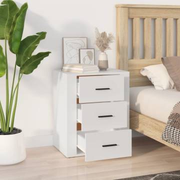 Stylish White Bedside Cabinet - Engineered Wood 50x36x60 cm