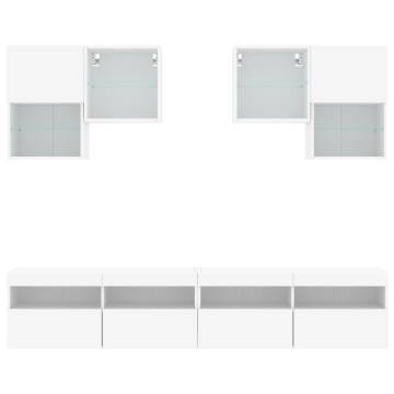 6 Piece TV Wall Cabinet Set with LED Lights - White