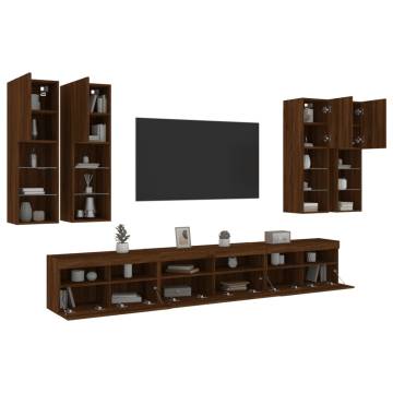 7 Piece LED TV Wall Cabinet Set - Brown Oak | HipoMarket