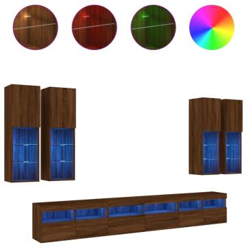 7 Piece LED TV Wall Cabinet Set - Brown Oak | HipoMarket