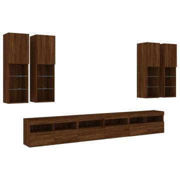 7 Piece LED TV Wall Cabinet Set - Brown Oak | HipoMarket