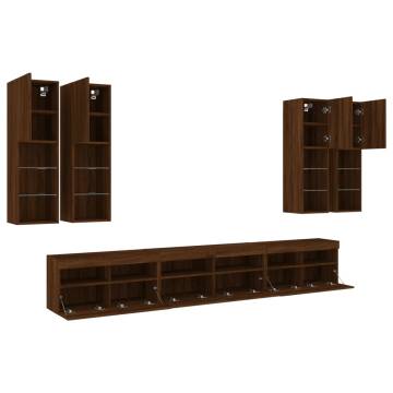 7 Piece LED TV Wall Cabinet Set - Brown Oak | HipoMarket