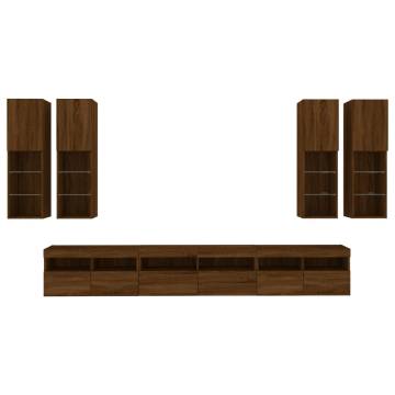 7 Piece LED TV Wall Cabinet Set - Brown Oak | HipoMarket