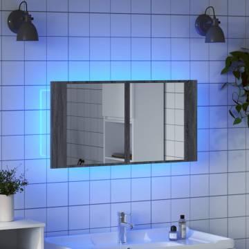 LED Bathroom Mirror Cabinet 90x12x45 cm - Grey Sonoma