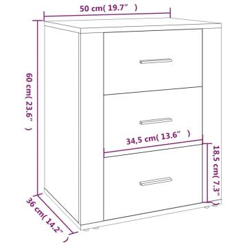 Stylish White Bedside Cabinet - Engineered Wood 50x36x60 cm