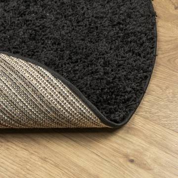 Shaggy Rug PAMPLONA High Pile Modern Black Ø 80 cm