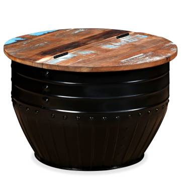 Unique Solid Reclaimed Wood Black Barrel Coffee Table